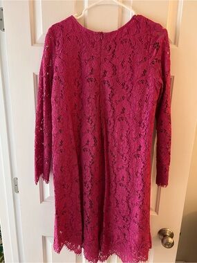 Adam Lippes Fuchsia Lace Long-Sleeve Shift Dress